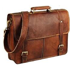Genuine Goat Leather Laptop Shoulder Cross Body Messenger Vintage Briefcase Bag 18 x 13 x 5 in brown