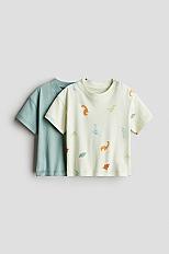 Set de 2 tricouri de bumbac - Verde-deschis/dinozauri - COPII | H&M RO