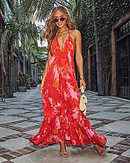 Ophira Tropical Print Maxi Dress - Orange Multi / XS