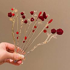 Retro Rose Hairpin For Women Chinese Style Tassel Hair Stick Pins Hair Clips Flower Handmade Hairpins Valentine's Day Headwear - AliExpress 36