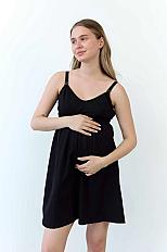 Бавовняна сорочка із вшитим топом для вагітних та годуючих матусь, Чорна L