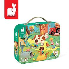 Janod Puzzle w walizce Dzień na farmie 24 elementy 3+