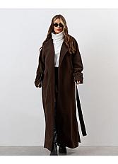 Темно-коричневе демісезонне довге кашемірове пальто із розрізами оверсайз ISSA PLUS • 2854 грн • інтернет-магазин Каста