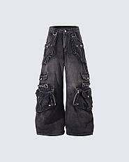 Vintage Streetwear Cargo Flared Jeans