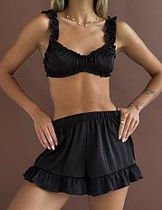 Czarny komplet z szortami z falbankami - smth