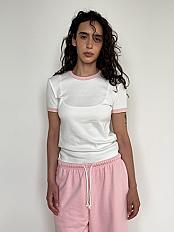 Розмір XS Футболка молочна з рожевою окантовкою - usualclth.com