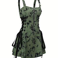 Butterfly Print Chain Strap Dress, Elegant Zipper Backless Cami Dress, Women's Clothing